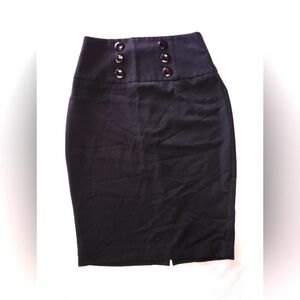 BCX Elegant Black Buttoned Pencil Skirt